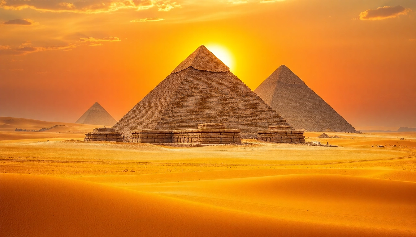 Visitors admiring the majesty of piraminds at sunset, showcasing their historical significance.