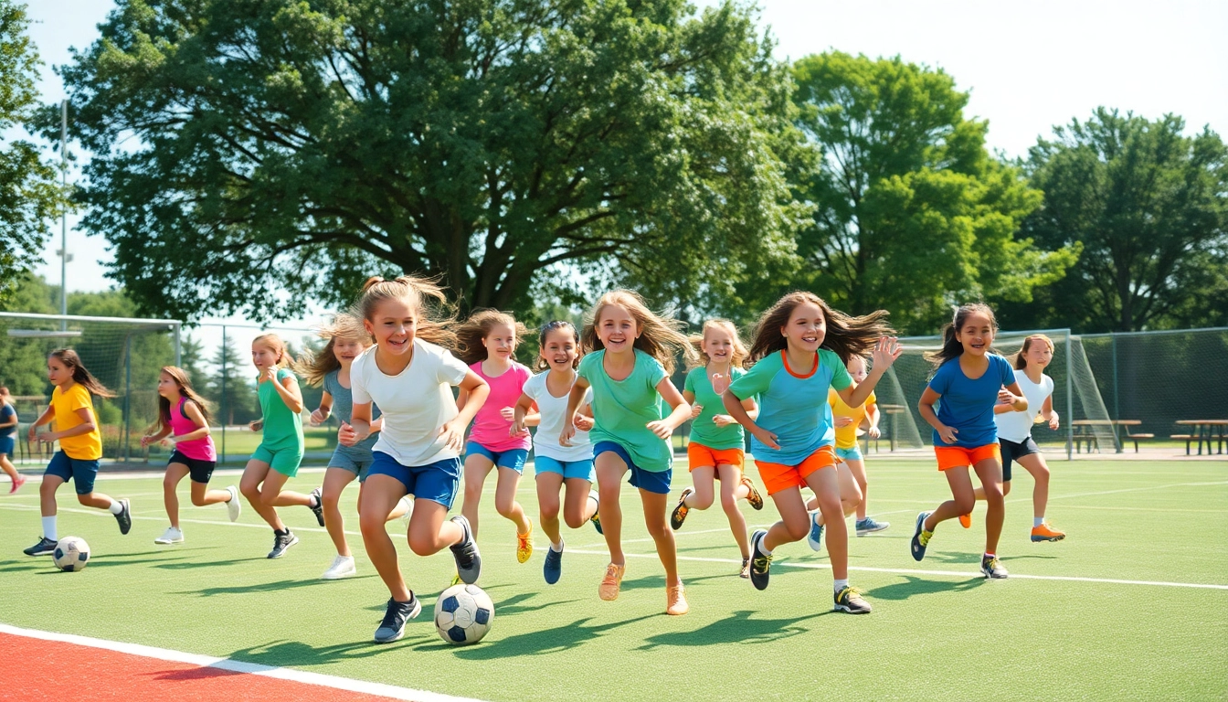 Girls participating in Multi Sports Camps for Girls showcasing teamwork and fun during various activities.