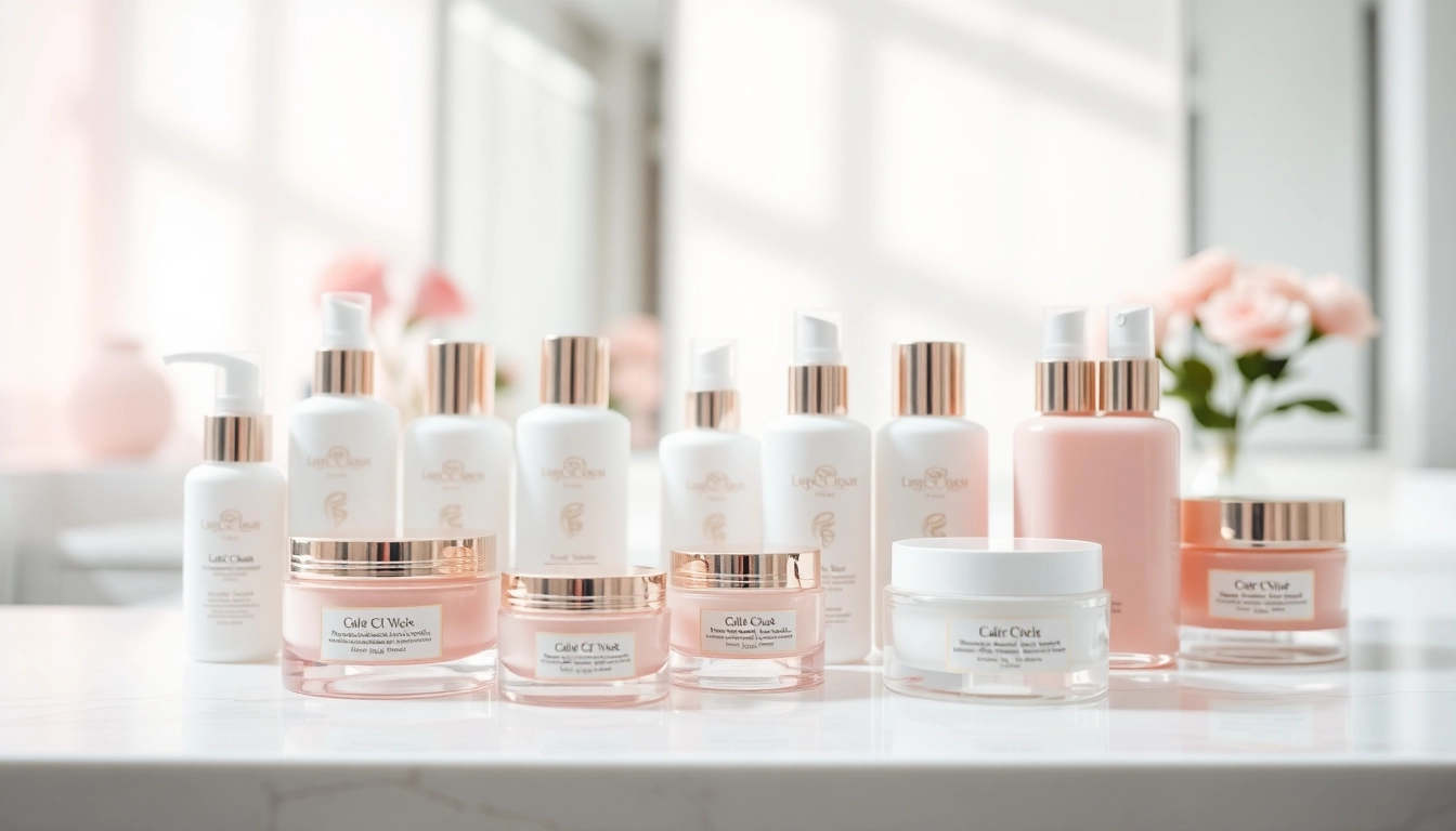 Kosmetika nuostabiai išdėstyta salonuose, demonstruojant grožio produktus.