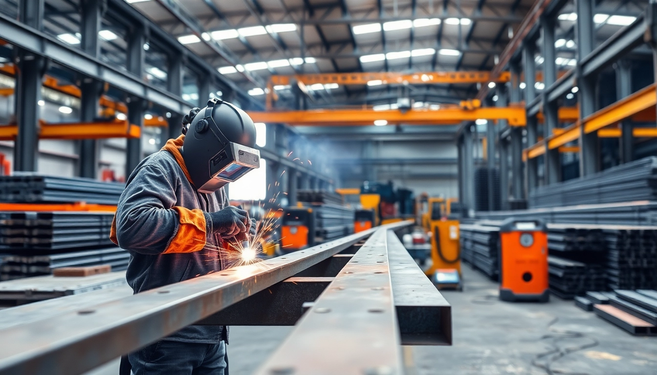 Welders performing structural steel welding in an industrial workshop, showcasing their expertise and equipment.