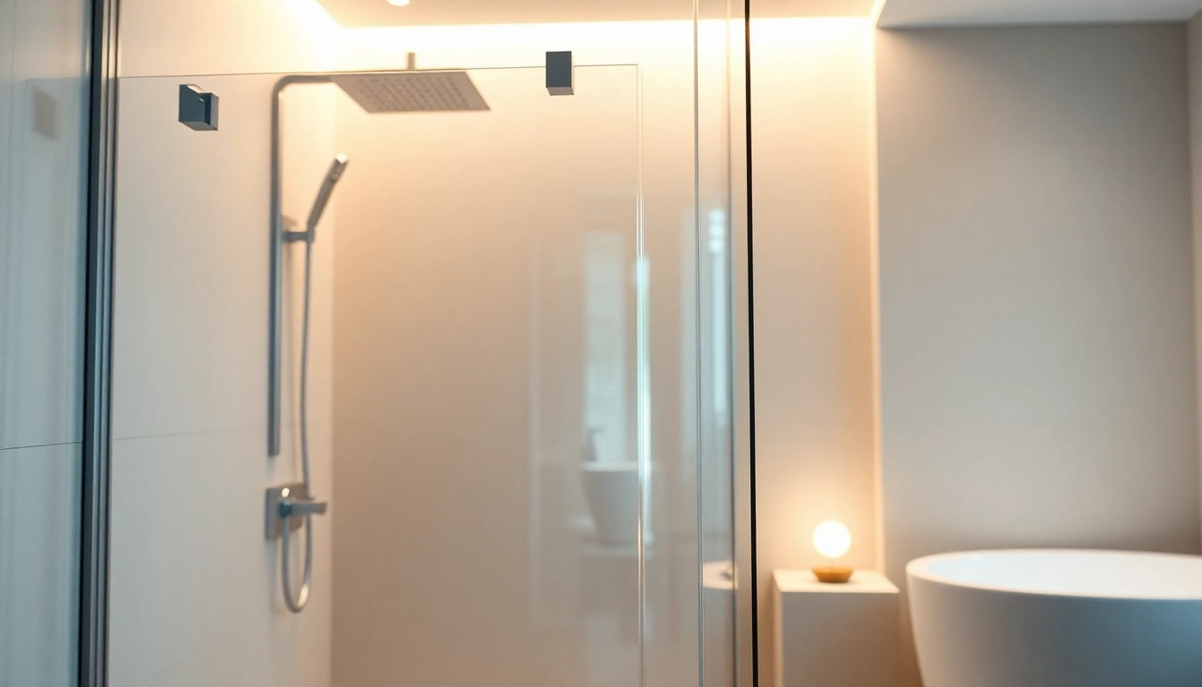 Showcase modern shower screen door with sleek design and elegant bathroom setting.