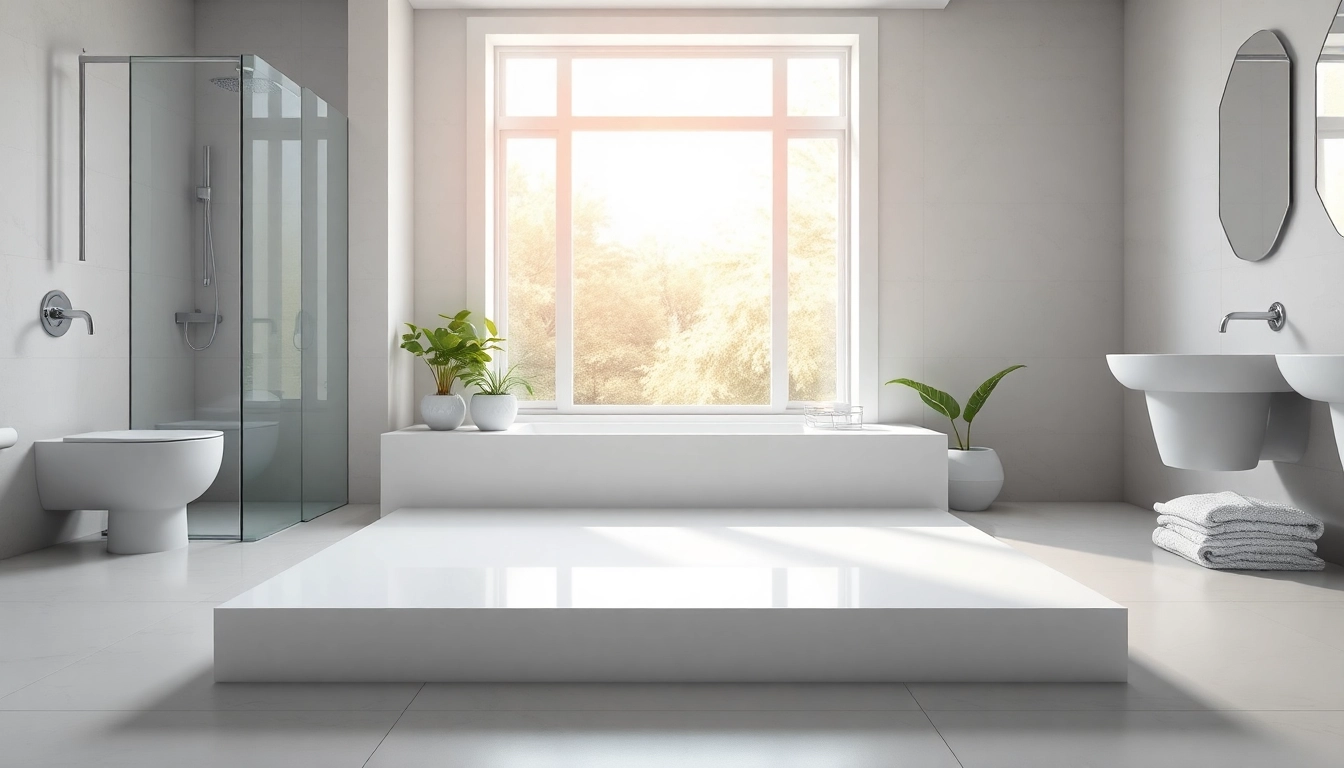 Elegant shower base showcased in a bright bathroom with minimalist design.