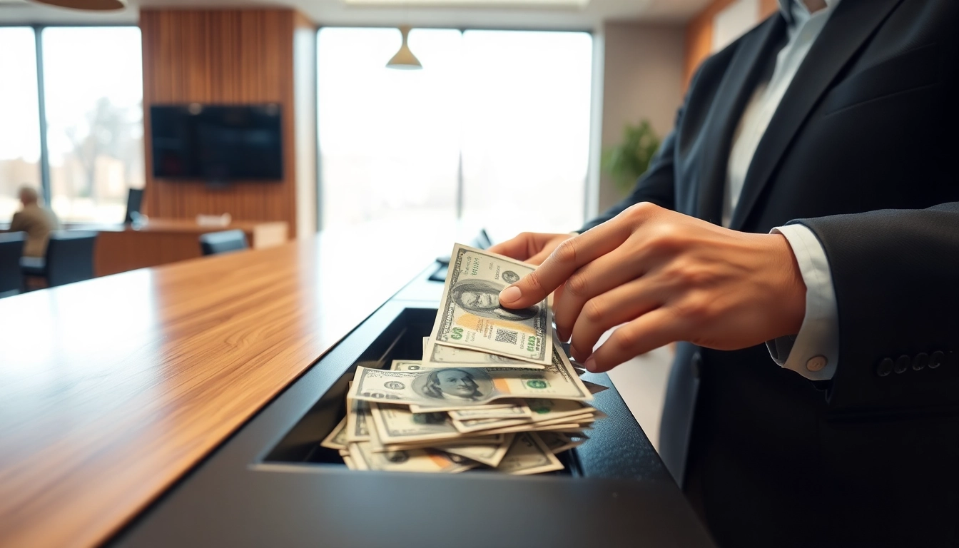 Menyimpan deposit 1k dalam uang tunai di bank dengan teller yang ramah.