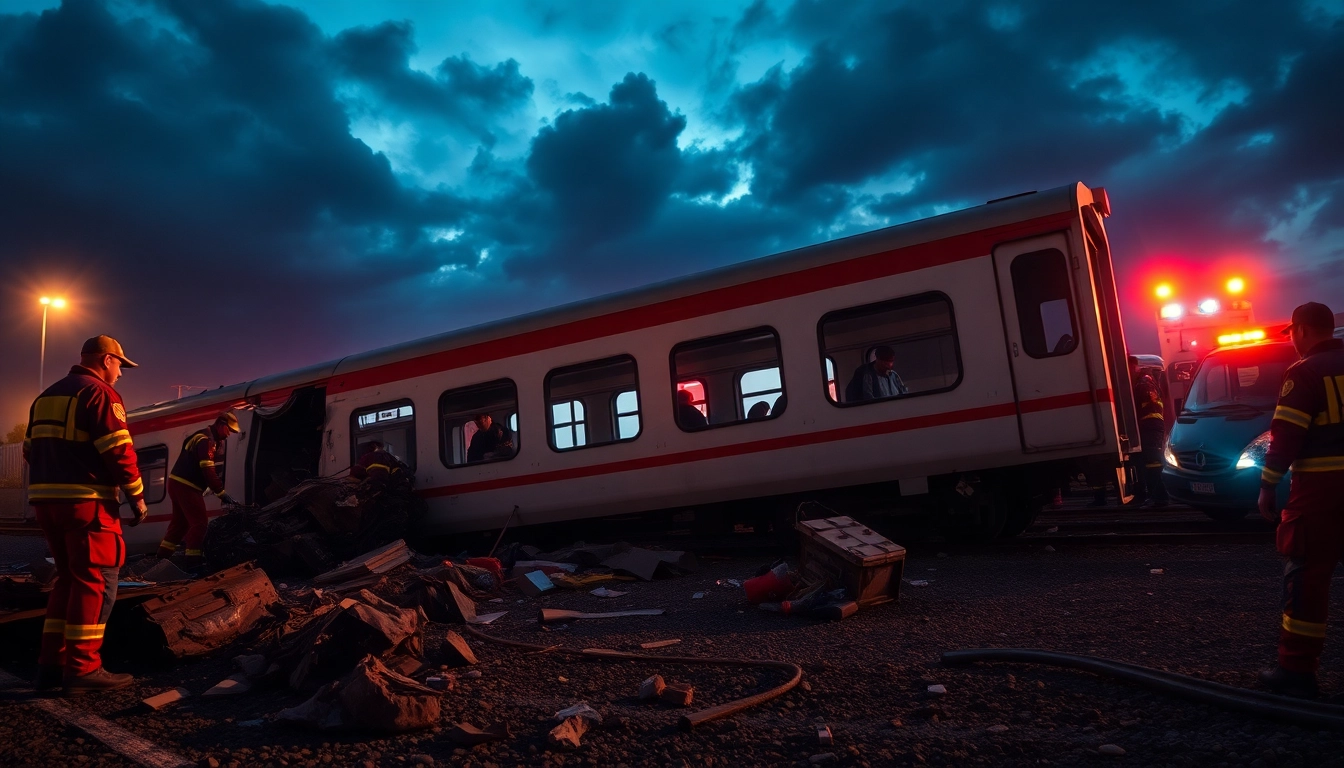 Scene of the spain train crash showing immediate rescue efforts amidst wreckage.