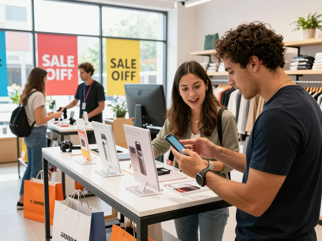 Exciting retail scene showcasing customer at https://hubet88.icu/ during product browsing.