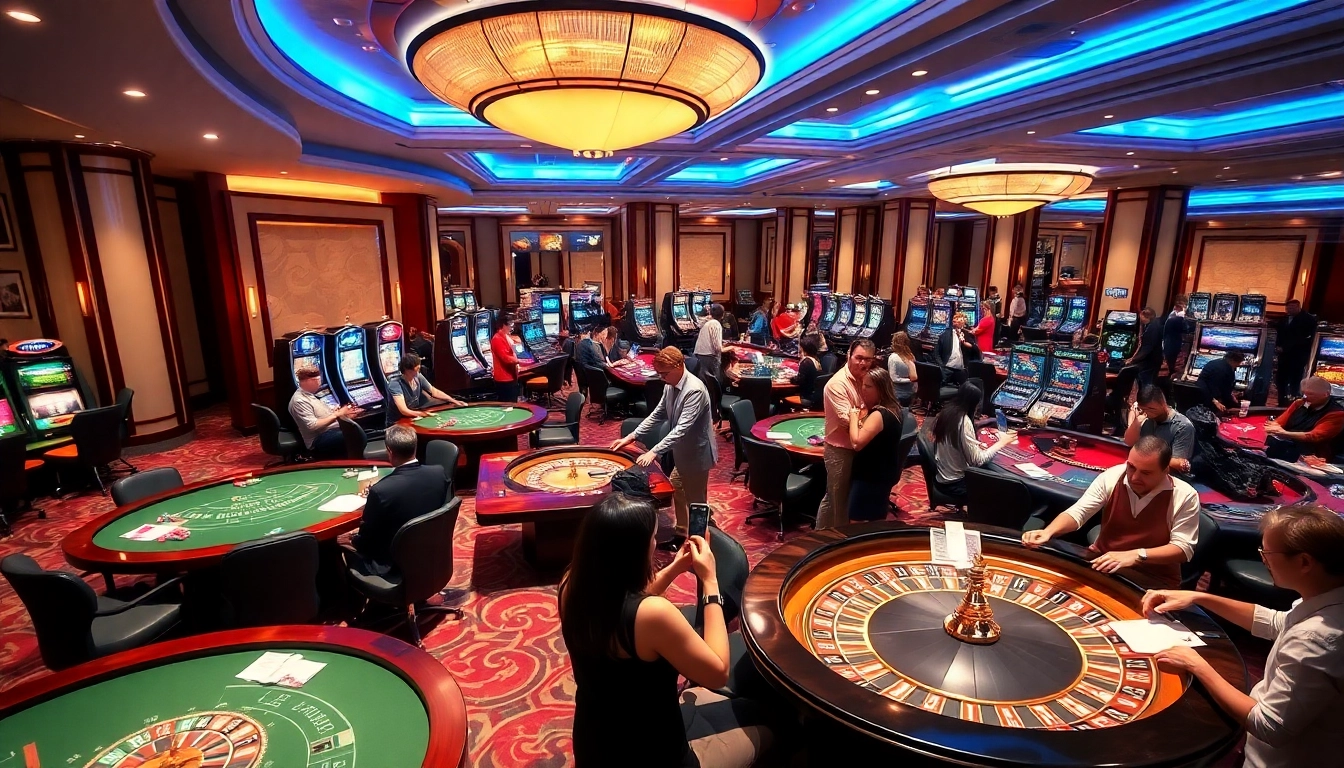 Exciting gaming scene at casino mm88 with players engaged in baccarat and roulette.