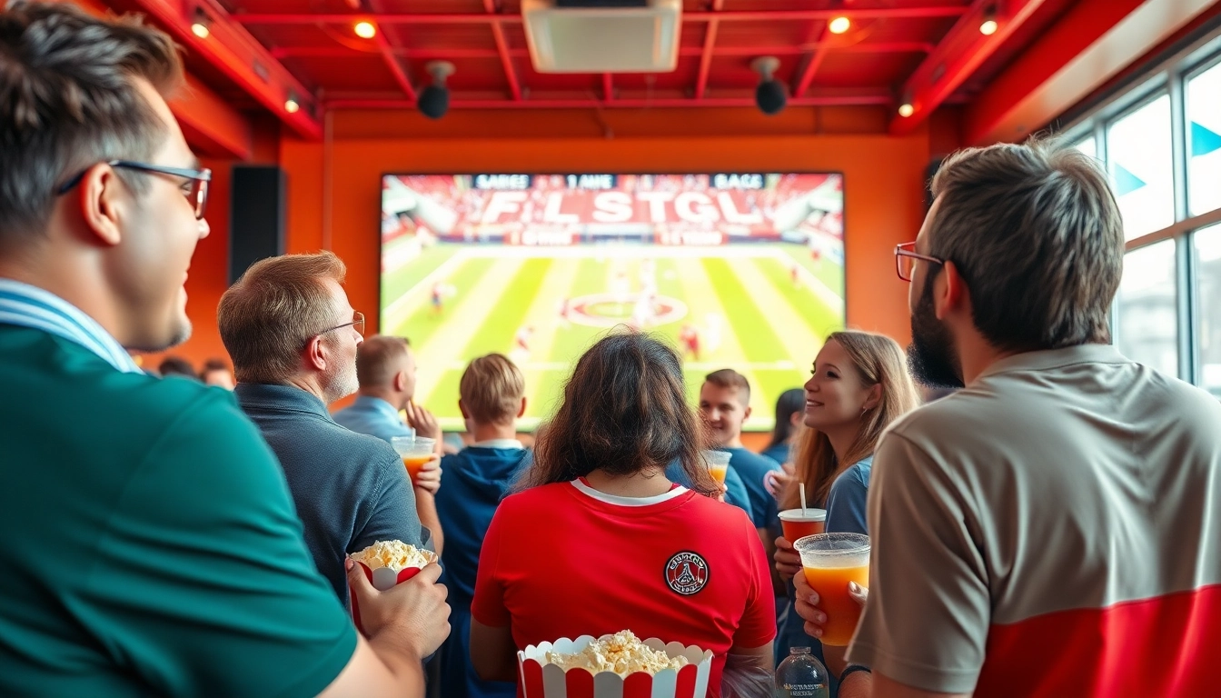 Exciting sports fans enjoying live matches at home, highlighting the 토토스토리 experience in vibrant colors.