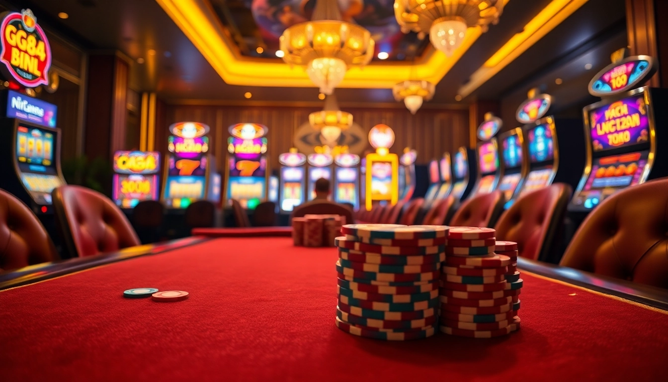 Betting excitement at https://gg88.gold/ with poker chips and cards highlighting a vibrant casino atmosphere.