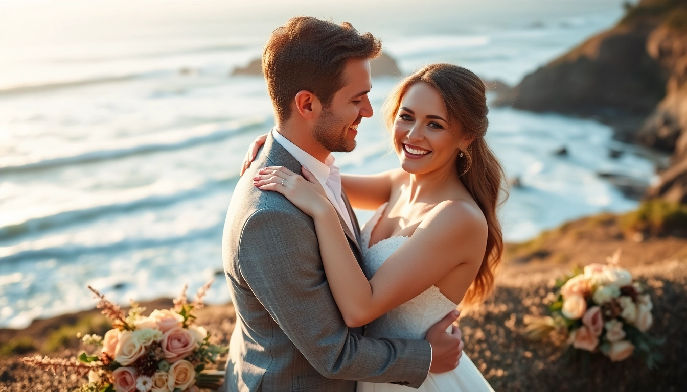Capture of a joyful couple celebrating their Carmel wedding photography against a breathtaking coastal backdrop.