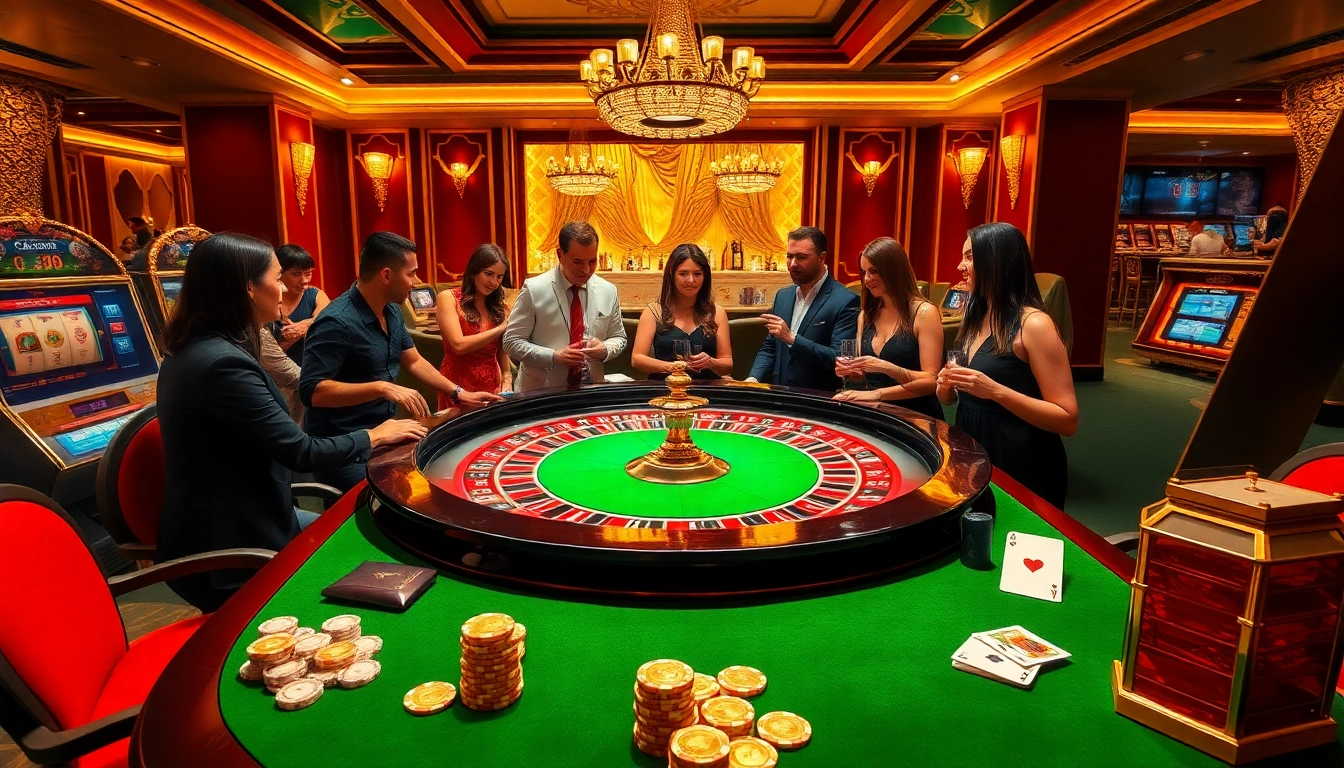 Découvrez un gameplay captivant au casino en ligne France avec une roulette vibrante, des joueurs animés et une atmosphère élégante.