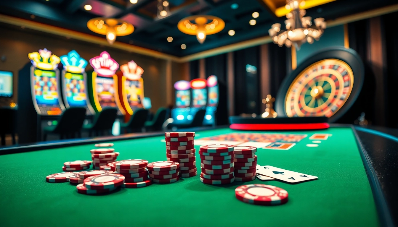 Capturer l'excitation du casino en ligne avec des jetons de poker vibrants et une roue de roulette.