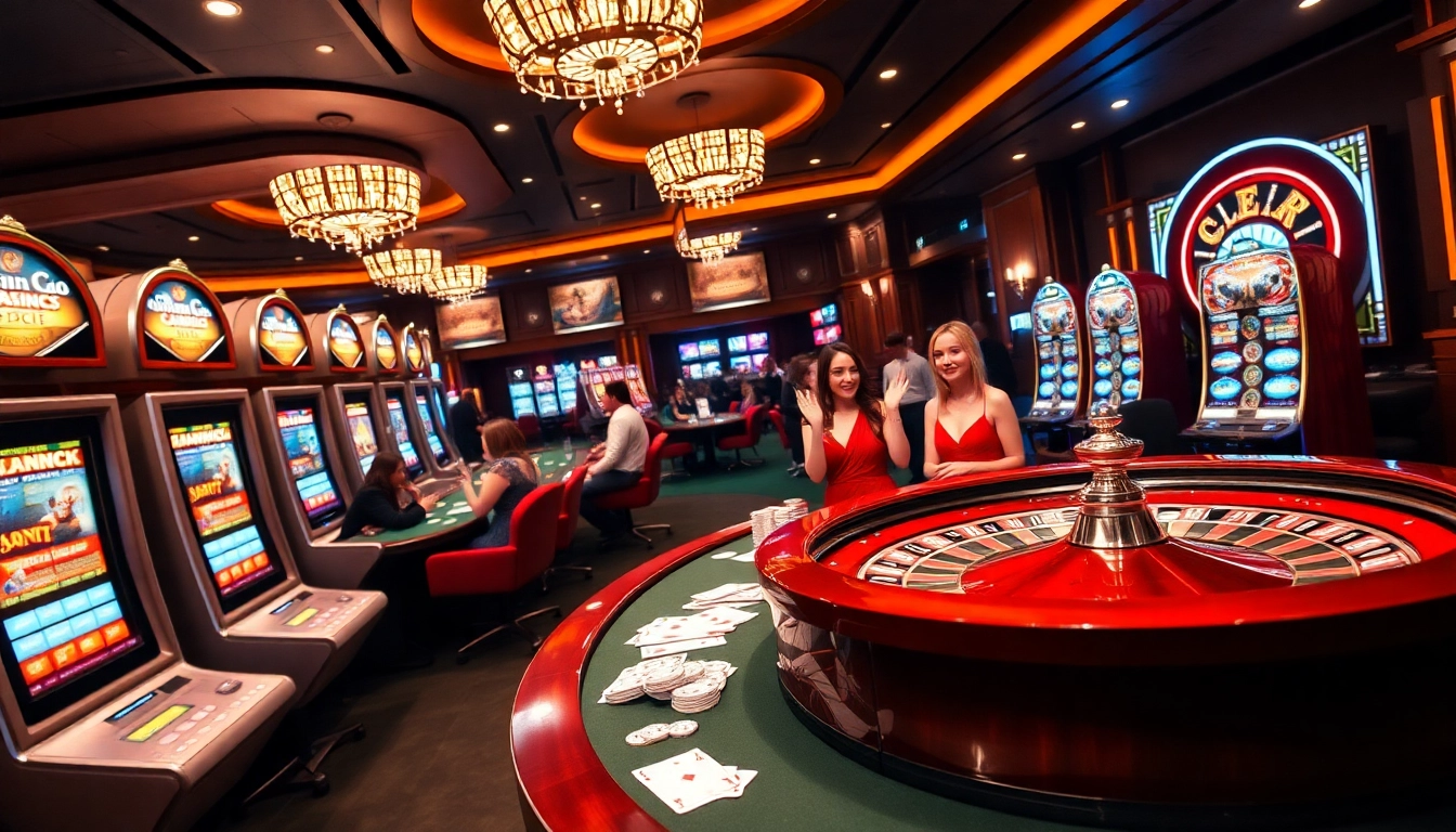 Scène engageante de casino en ligne France avec des tables vibrantes, des jetons et un gameplay immersif