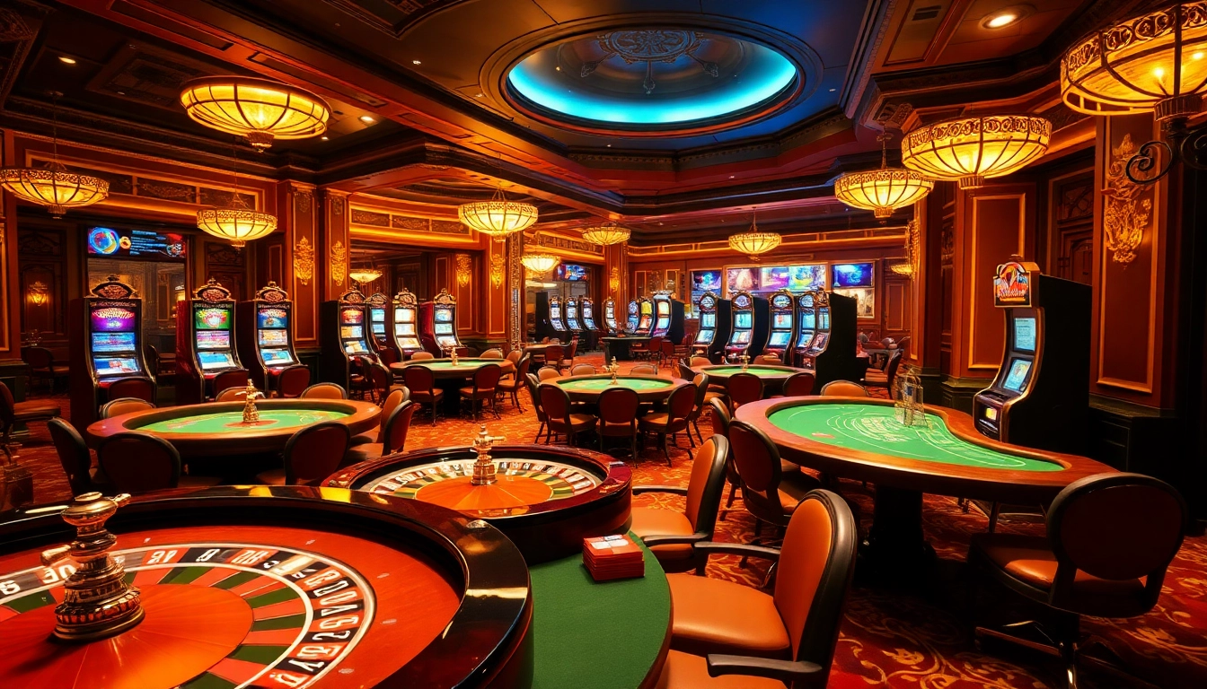 Découvrez l'excitation du casino en ligne France avec des tables de jeu vibrantes et une décoration riche.