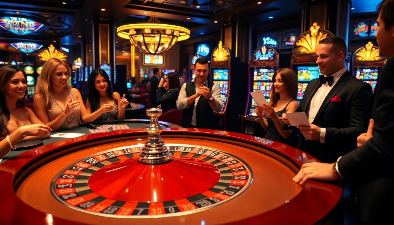 La table de roulette vibrante au meilleur casino en ligne met en avant des joueurs excités engagés dans des paris à enjeux élevés.