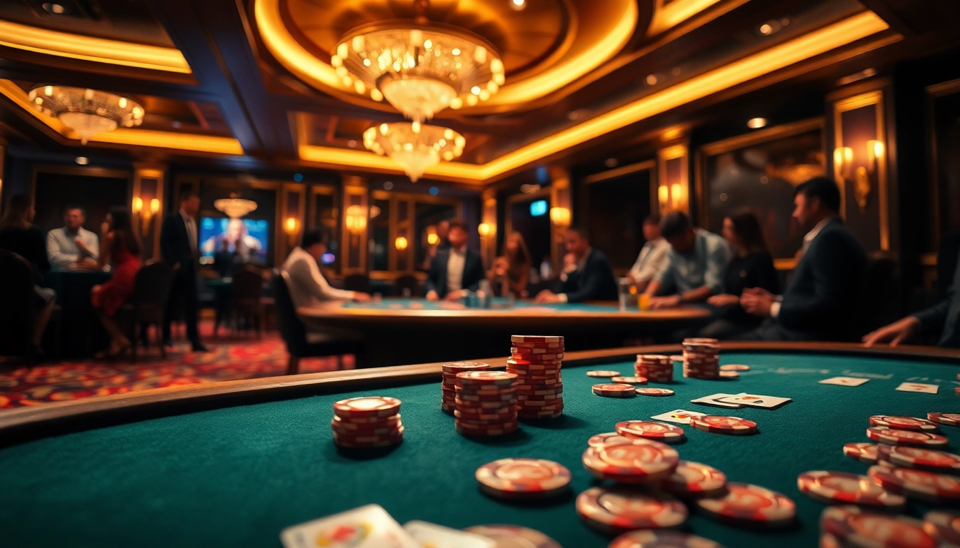 Rasakan dewalive alternatif di kasino modern dengan meja permainan yang anggun dan suasana mewah.