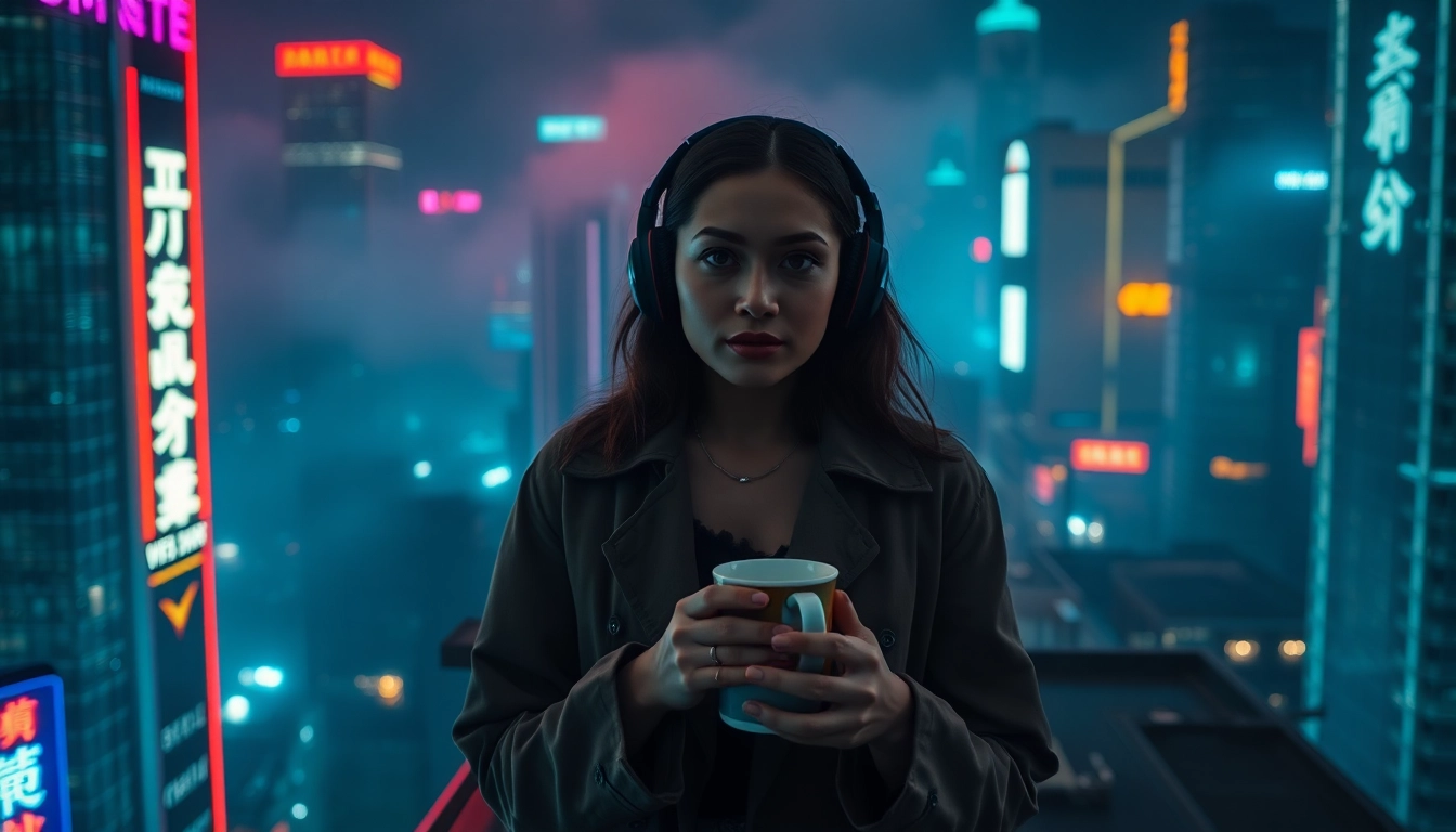 Generate vivid prompts with our image to prompt ai tool featuring a stylish woman in an illuminated cityscape.