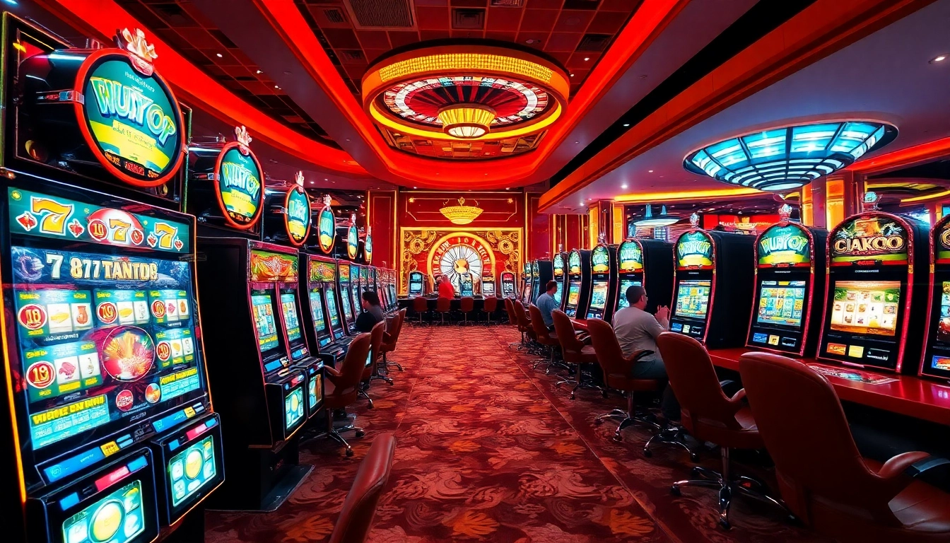 Engaging players experiencing excitement at slot gacor machines in a luxurious casino.